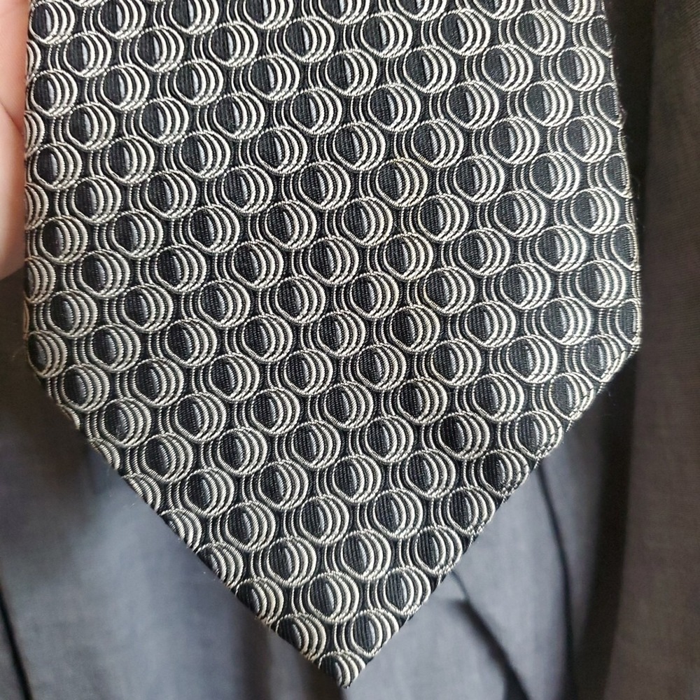 Peter Thomas Necktie Mens Black Silver Geometric Silk Formal Business Accessory